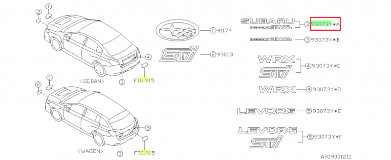 SUBARU Logo de coffre AWD SUBARU Des STI 2015-2021