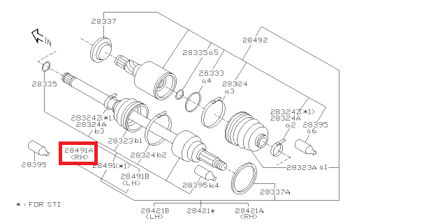 SUBARU Cardan Arrière Droit Côté Roue Origine IMPREZA WRX 2001-20/02/2005